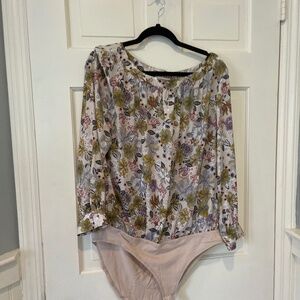 Loft  Printed Long Sleeve Body Suit Blouse